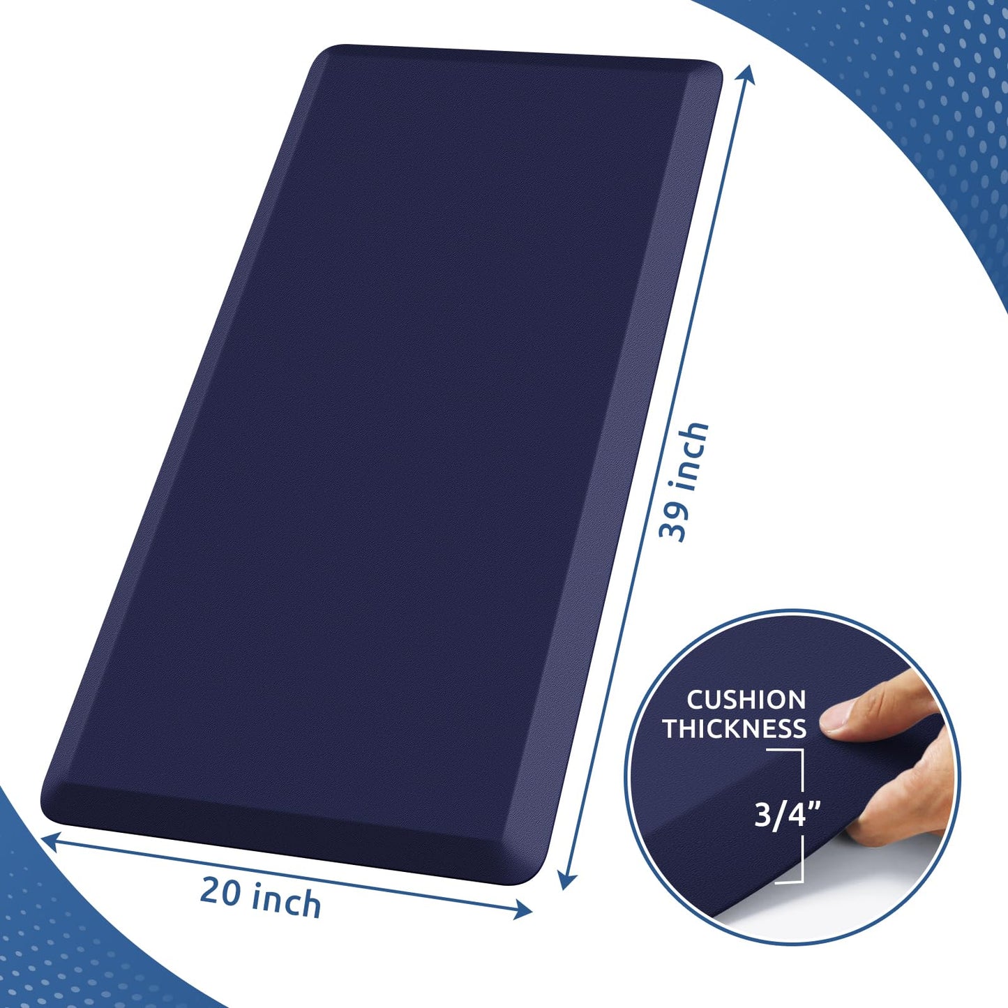 KitchenClouds Kitchen Mat Cushioned Anti Fatigue Rug 20"x39" Water Resistant, Non Slip, Standing and Comfort Desk/Floor Mats for House Sink Office (Blue)