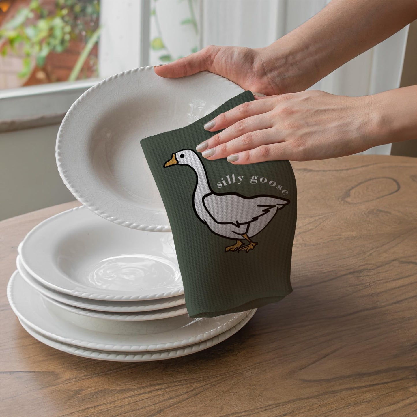 TNUW Silly Goose Kitchen Towels 16x24 – Funny Goose Decor for Kitchen or Bathroom, Dish Towels Gifts for Friends, Cute Goose Lover Present for Birthday or Housewarming