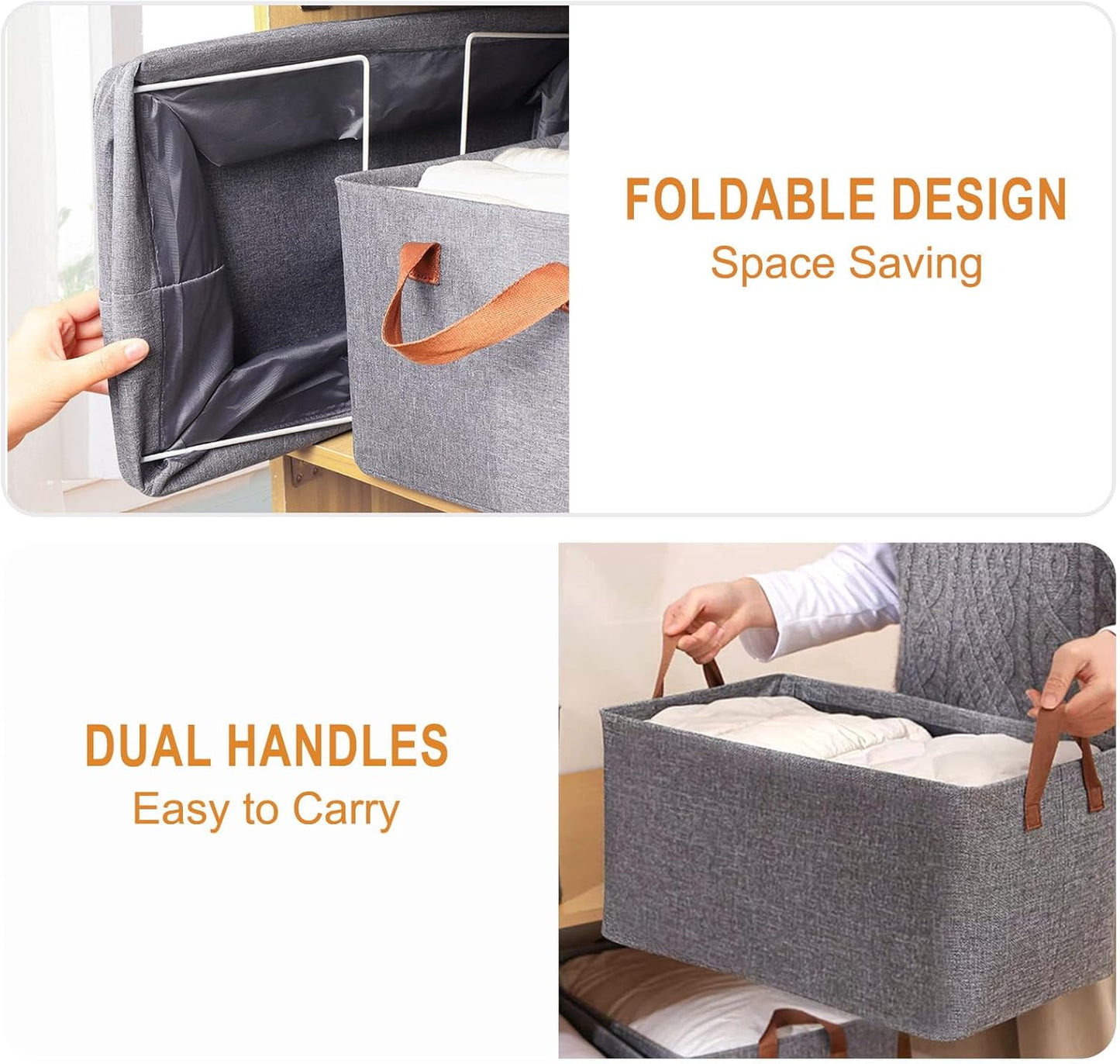 Skiennix Storage Cubes Organizer - Collapsible Fabric Bins with Reinforced Steel Frame | Gray, 18.5"x11"x7.9" - Ideal for Closet, Office, Toys & Books