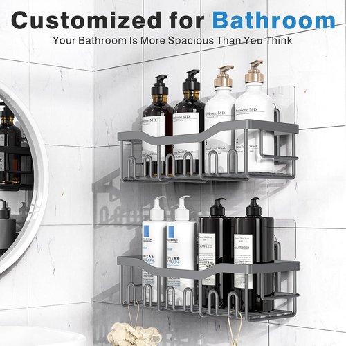 EUDELE Shower Caddy - 2 Pack Adhesive Organizer for Bathroom & Kitchen Storage | Rustproof Stainless Steel