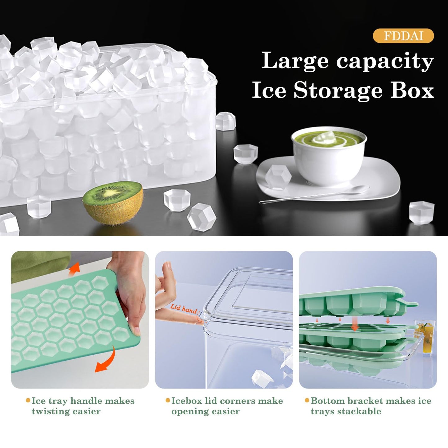 Mini Ice Cube Tray for Freezer: Small Plastic Ice Cubes Trays for Freezer with Box - Easy Release Stackable Mini Ice Cube Maker - Nugget Ice Trays for Freezer with Ice Container