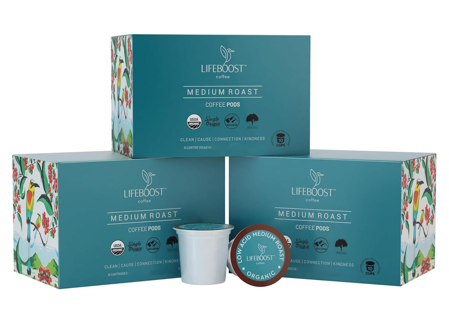 Lifeboost Medium Roast Coffee K-Cups | Low Acid, Mold-Free, Organic Pods - Compatible with Keurig - 10 Count