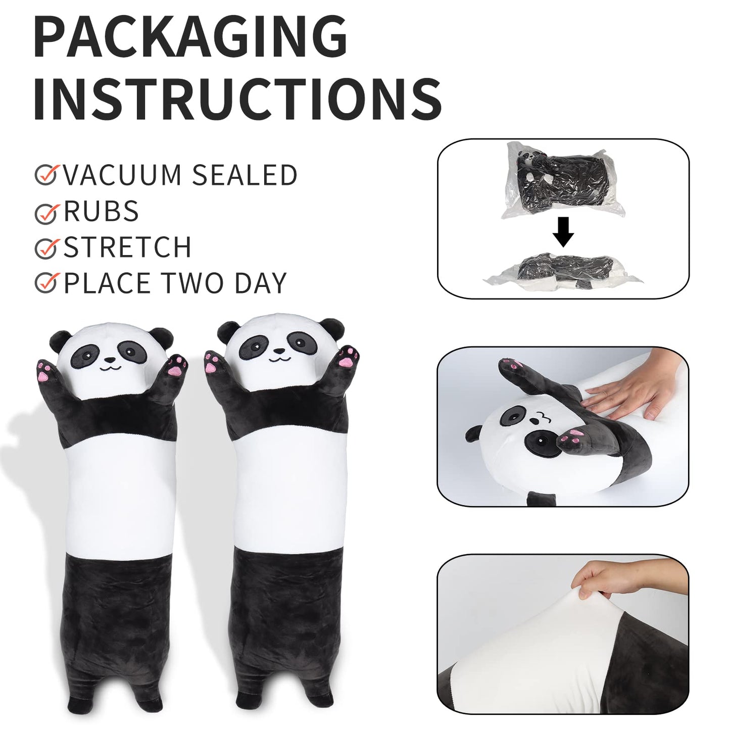 ROPELOK Panda Plush Body Throw Pillow, 35.4" Long Stuffed Animal Pillow, Kawaii Soft Panda Plush Toy for Kids Children Xmas Birthday Gifts