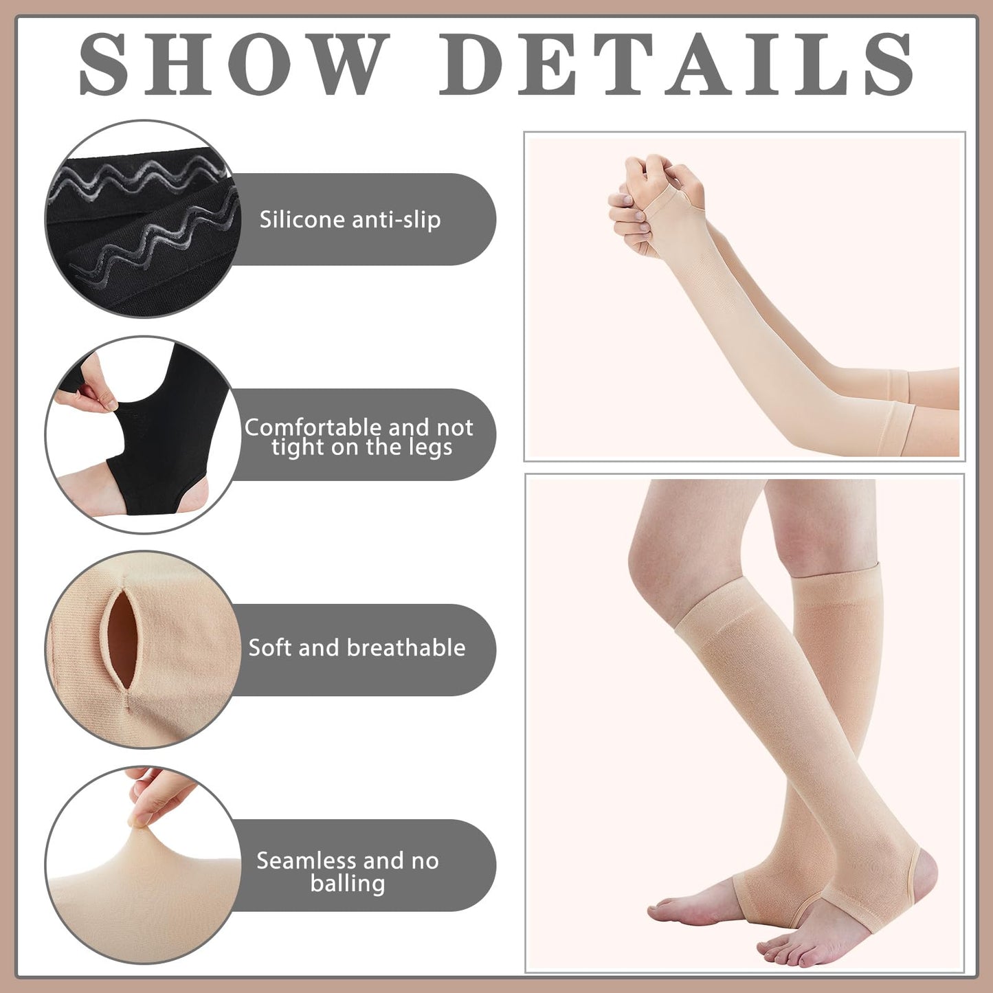 Zoooyawn 4 Pairs Elderly Leg and Arm Skin Protectors Leg Protectors for Thin Skin from Tears Bruise Abrasions (Beige and Gray)(Beige and Black)