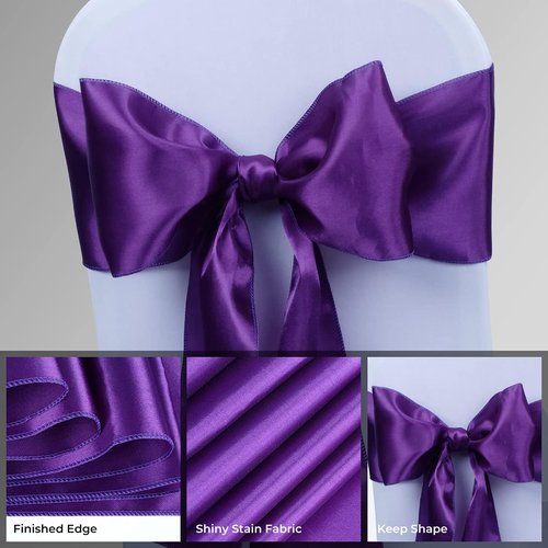 Babenest Satin Chair Sashes - Upgraded 30 Pcs Chair Ribbons & Bows for Weddings & Events | Purple