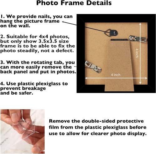 JCJMY 4x4 Picture Frame - Black Wall & Tabletop Display | Shatter-Resistant Plexiglass, Versatile Mounting Options