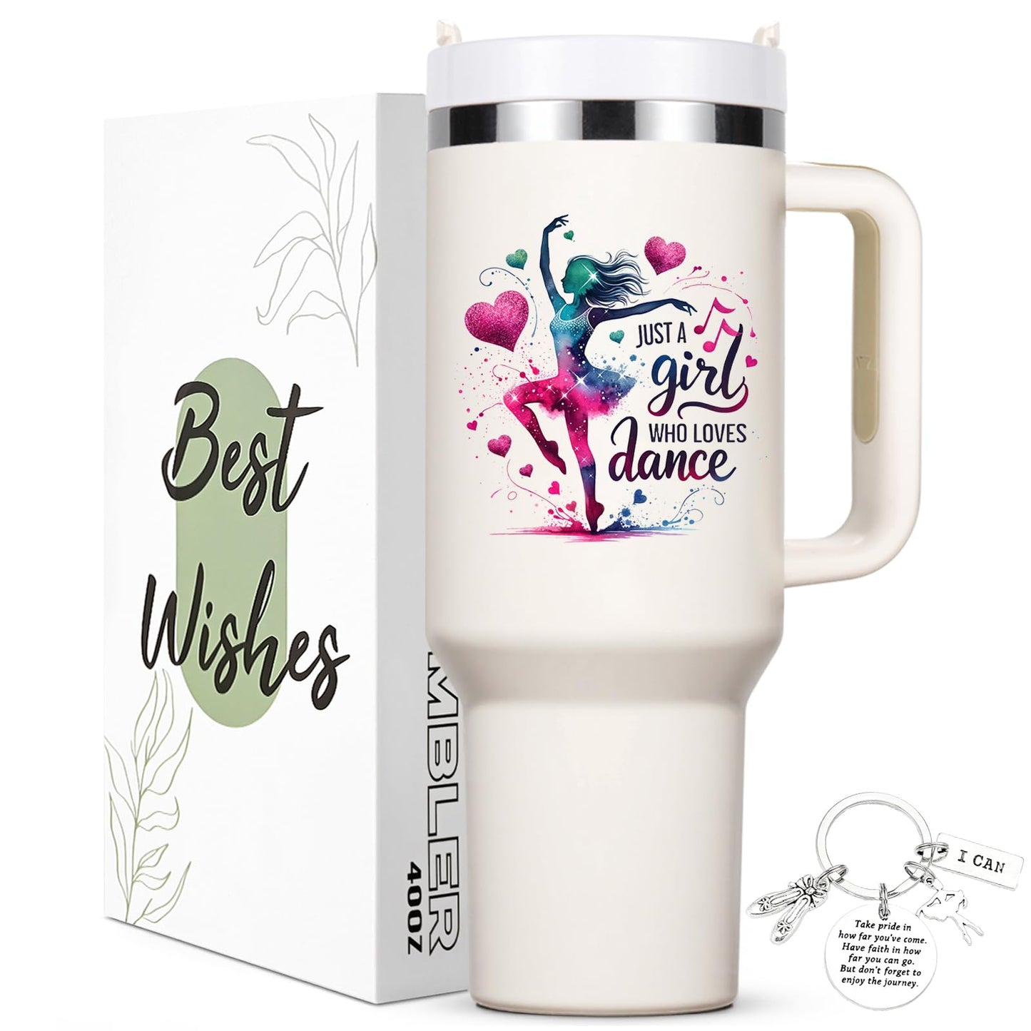 Lifecapido Dance Recital Gifts for Girls, Dancer 40oz Tumbler with Key Chain, Dancer Dance Gifts, Creamy