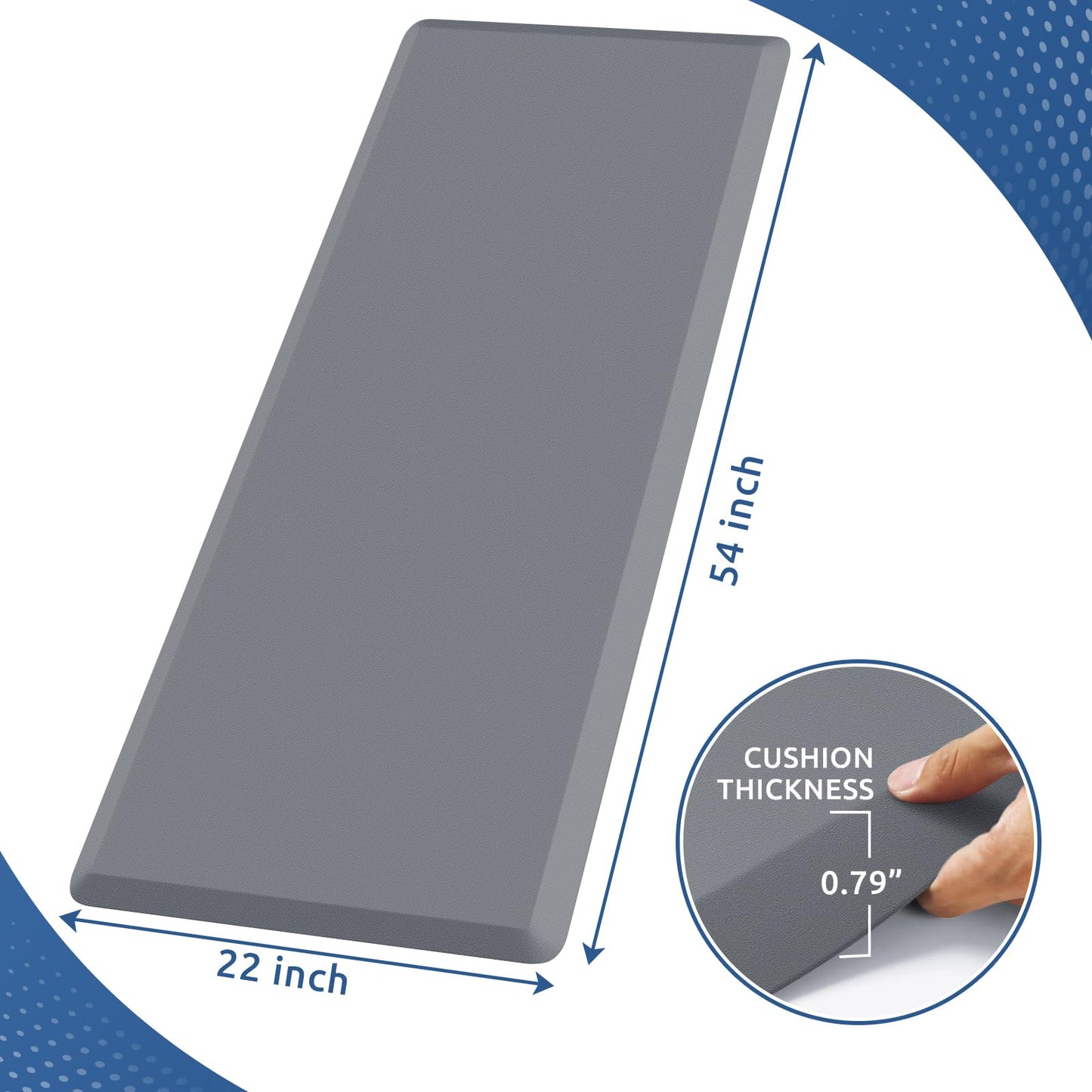 KitchenClouds Kitchen Mat Cushioned Anti Fatigue Rug 22"x54" Water Resistant, Non Slip, Standing and Comfort Desk/Floor Mats for House Sink Office (Grey,0.8inch)