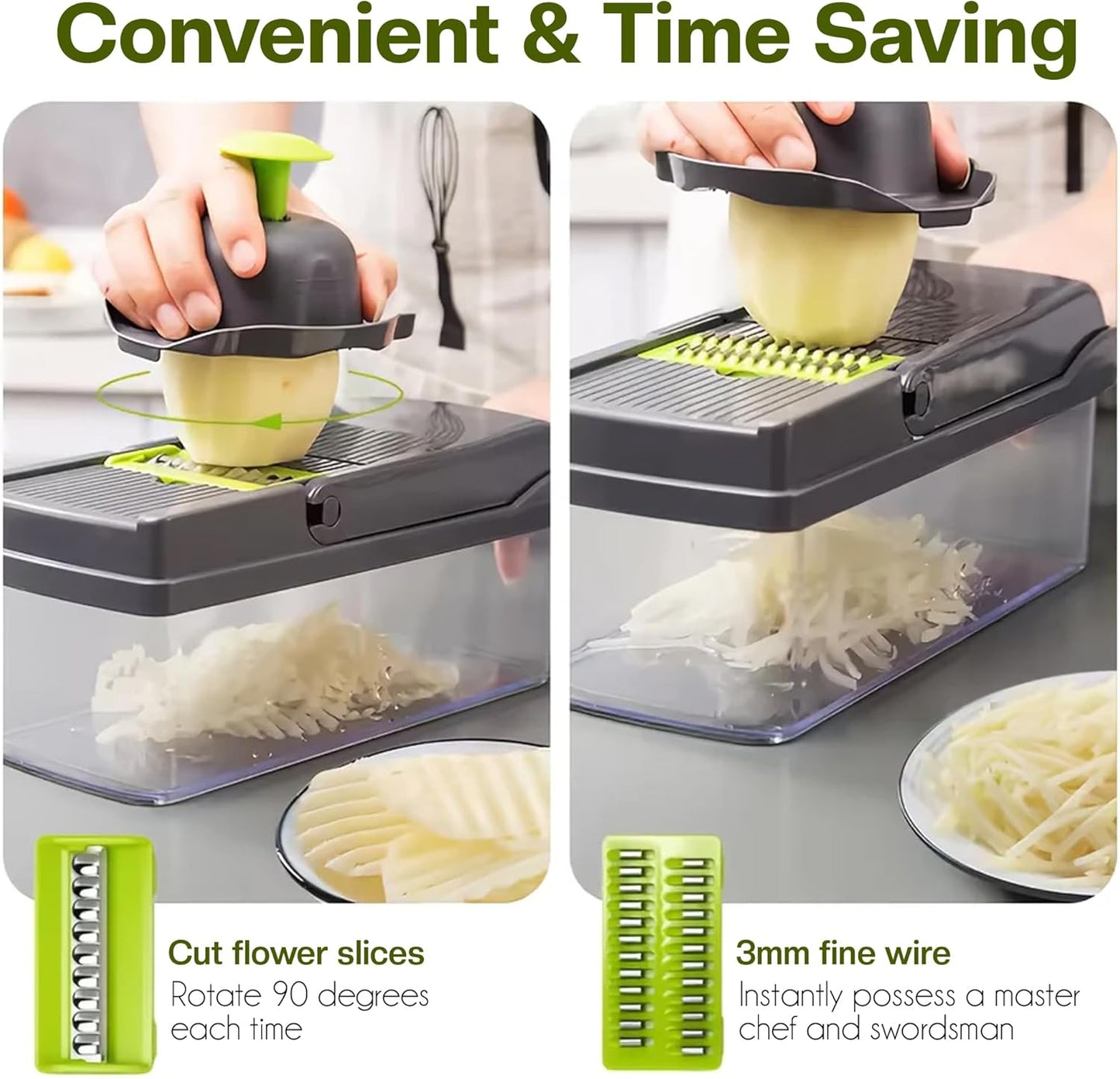 Vegetable Chopper - Skiennix 16-in-1 Food Slicer with 8 Stainless Steel Blades & Storage Container