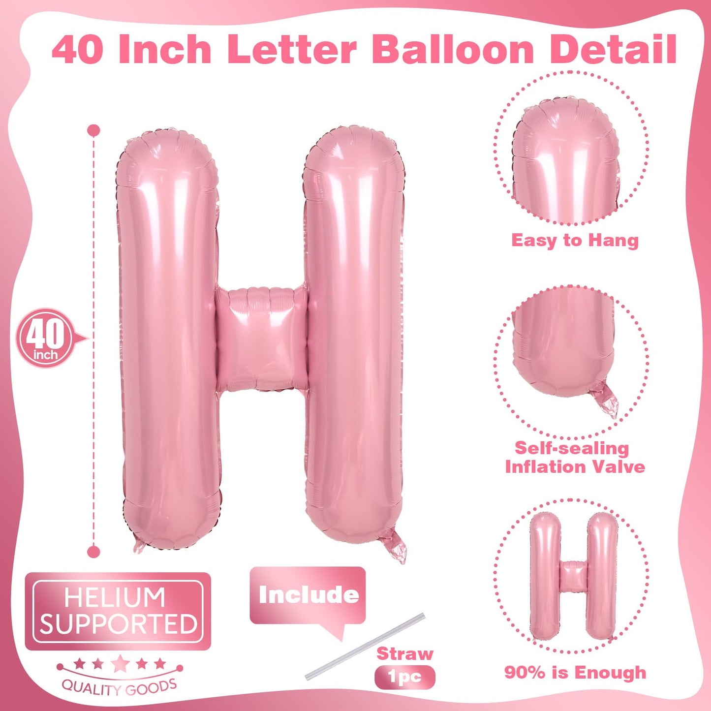 40 Inch Pastel Pink OH BABY Balloon for Baby Shower, Large Light Pink OH BABY Balloon Letters with Ribbon, Pearl Pink Alphabet Balloons Banner Sign for Girl Birthday Party Backdrop Decorations
