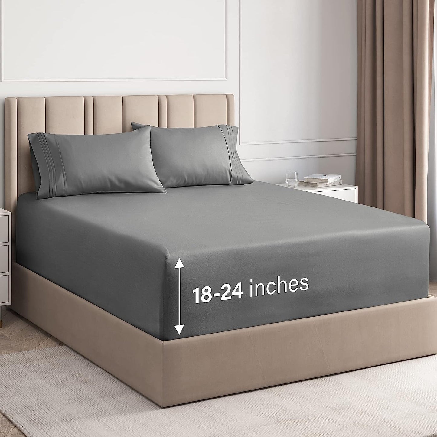 Skiennix Extra Deep Twin XL Sheet Set | 4-Piece Breathable Cooling Bedding - Soft, Wrinkle-Free Grey