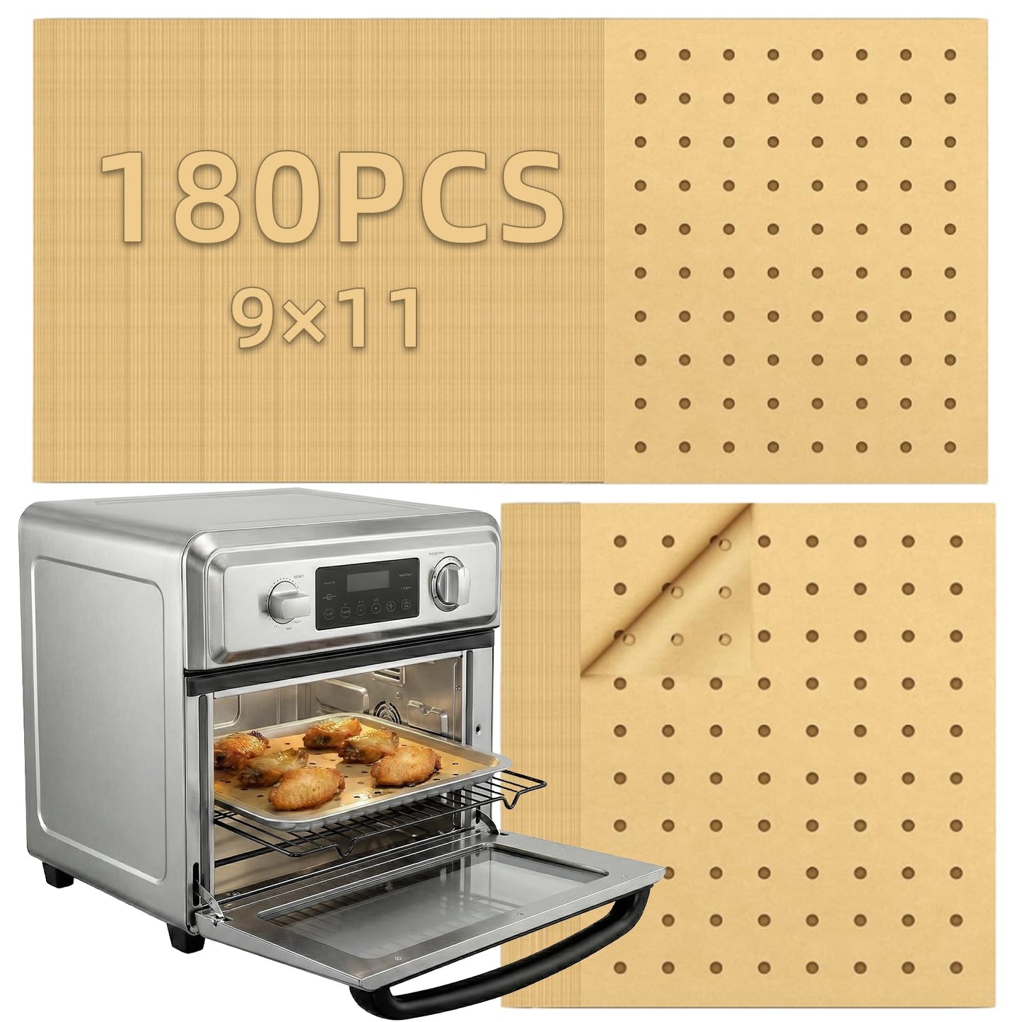 MEIYA Air Fryer Liners Disposable, 180Pcs Parchment Paper Sheets for Air Fryer, Oven, Toasters, 9x11 Inch rectangle Non-Stick Air Fryer Liner, Unbleached Oven Liners for Bottom of Oven