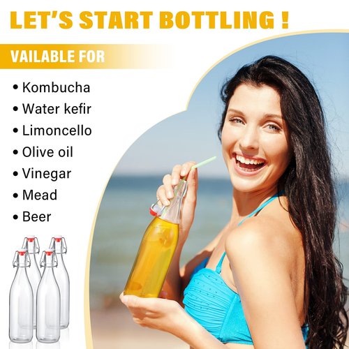 Aoriher 12 Pcs 25 oz Swing Top Glass Bottles 750 ml Glass Bottles with Red Caps for Home Brewing Kombucha Homemade Juices Beer Water Oil Vinegar Soda Syrup Kefir Beverages