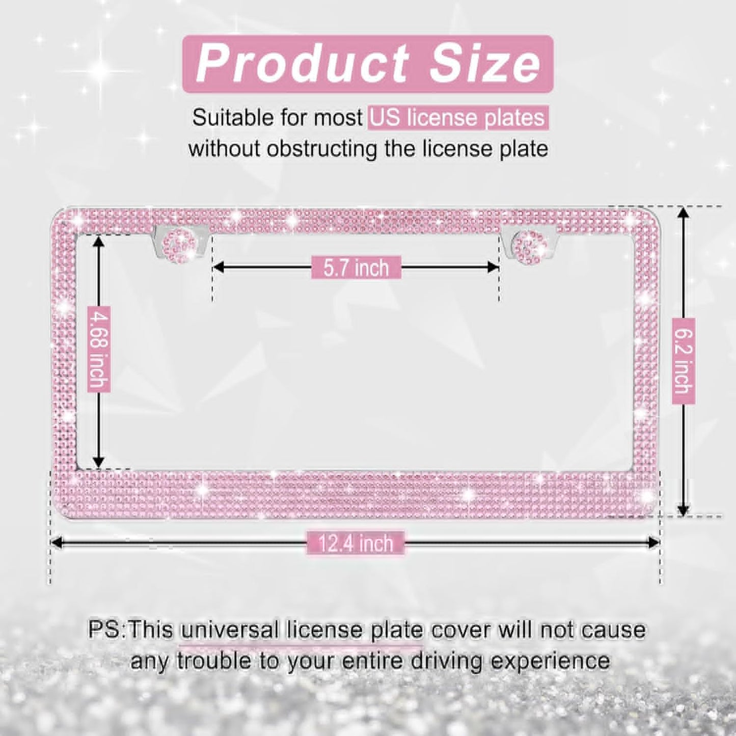 Amiss Bling License Plate Frame - Handcrafted Rhinestone Crystal Design | Premium Stainless Steel, Pink