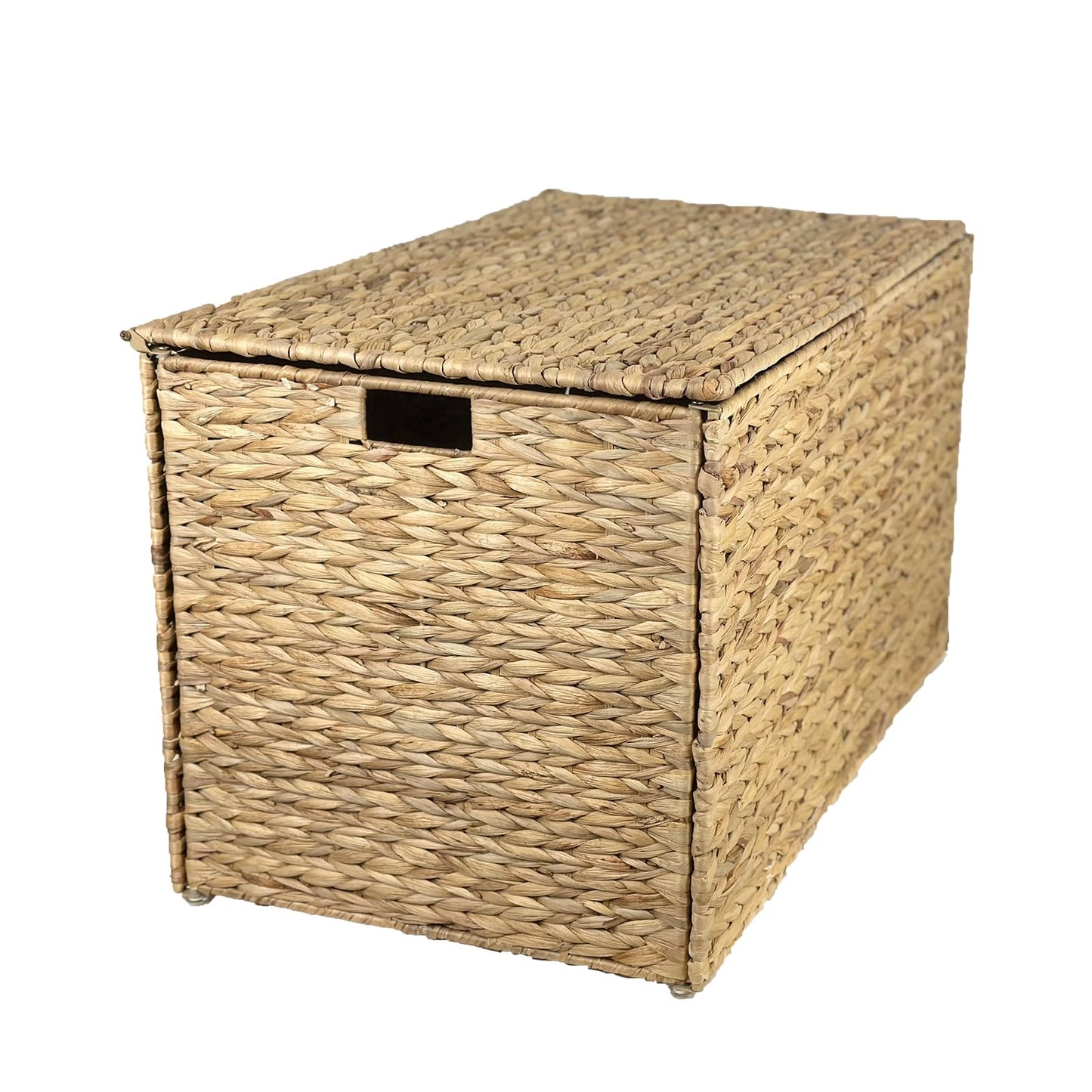 MOORLITER Water Hyacinth Storage Basket with Lid, 42.3 Gallon (160L) Wicker Storage Trunk with Handles, Handwoven Wicker Storage Bin for Blanket, Foldable, for Living Room, Laundry Room, Natural