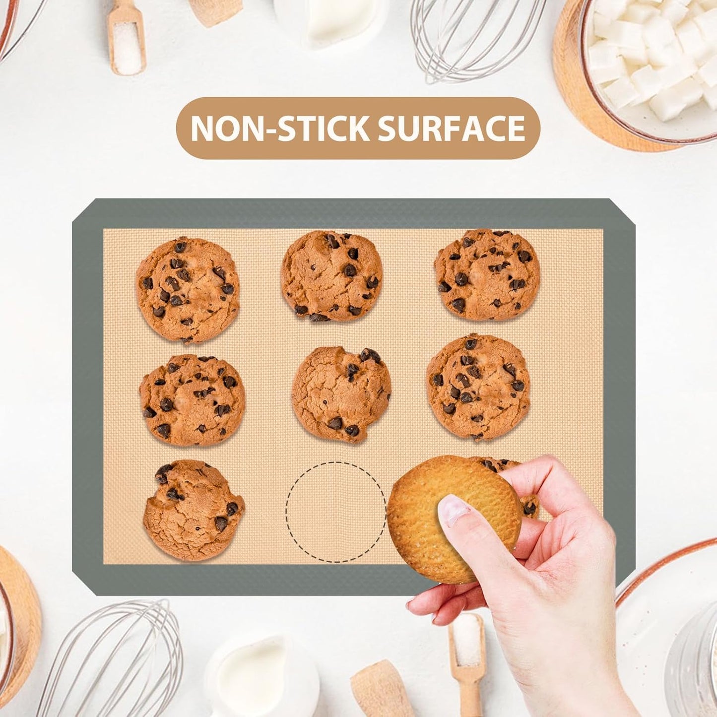 Silicone Baking Mat Set by [Brand Name] - Non-Stick Baking Sheets for Cookies, Bread & Pastry - 3 Pcs, Grey