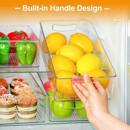 Hudgan Clear Storage Bins - 8 Pack Stackable Organizer Set for Kitchen, Pantry & Bathroom | Large & Medium Sizes