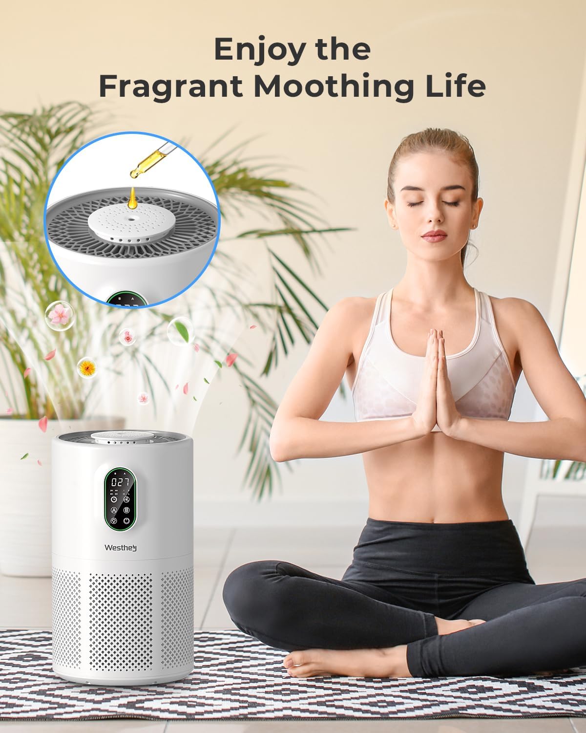 WESTHEY H13 True HEPA Air Purifier - Ideal for Large Rooms Up to 1650 ft² | Night Light & Air Quality Monitor