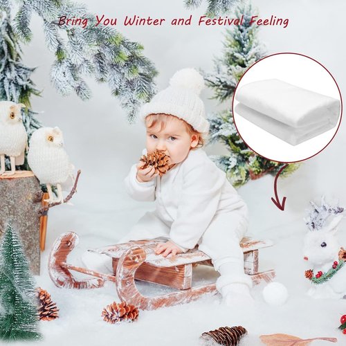 CFOFT Faux Snow Blanket - Thick, Soft Christmas Village Decoration | 3 x 8 FT White Snow Roll