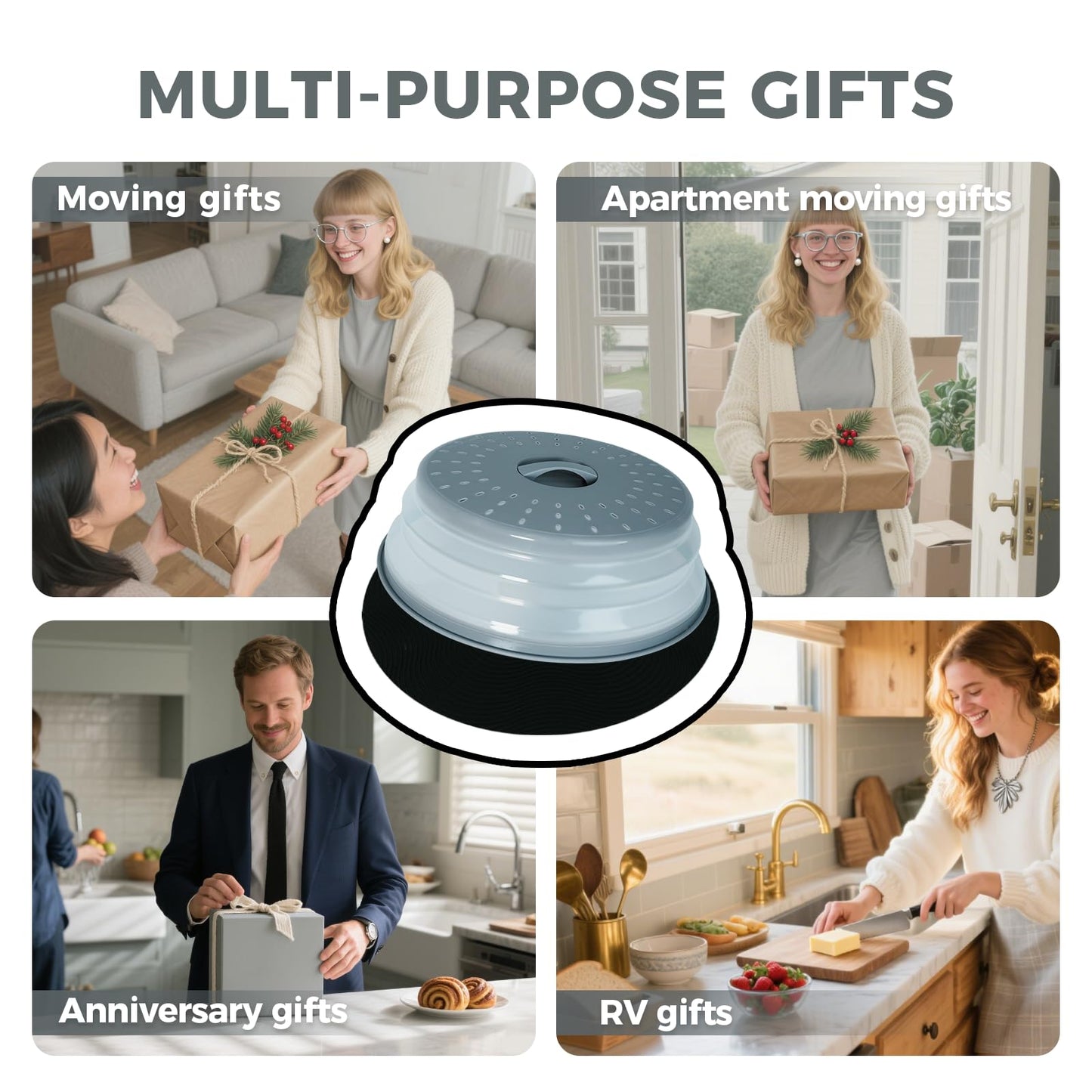 MAGJIUKE 12" Large Microwave Splatter Cover & Silicone Mat, Foldable Food Cover and Raised Handle, BPA-Free Splatter Guard Lid, Multi-Purpose Heat-Resistant Mat for Pots,and Kitchen