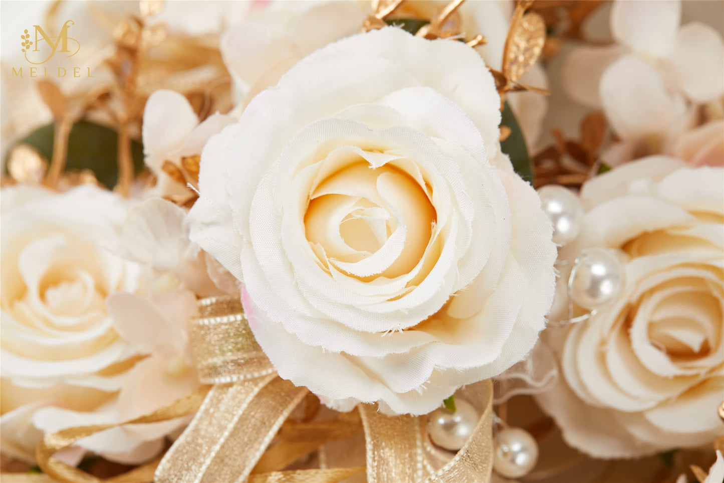 Meldel Rose Wrist Corsage for Girls Women Bride Bridesmaid, Set of 6, Champagne Hand Flower Wedding Artificial Flowers Accessories for Prom Party