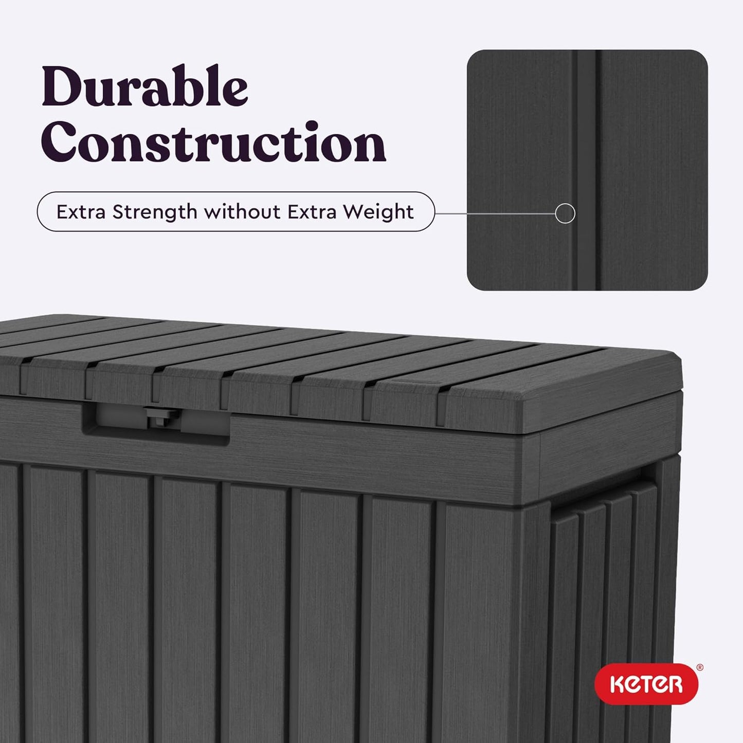 Keter Kentwood 50 Gallon Resin Deck Box - Stylish Storage for Patio Cushions & Garden Tools | Dark Grey
