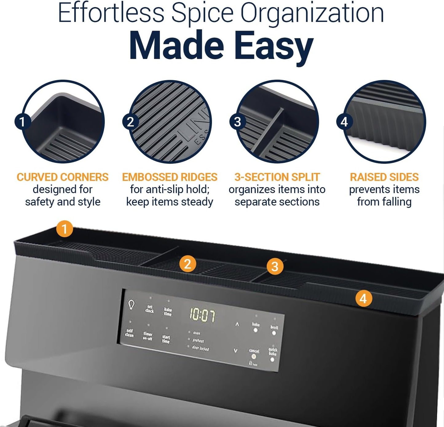 Silicone Magnetic Over The Stove Shelf - Versatile Spice Rack with 6 Extra Plates | Black