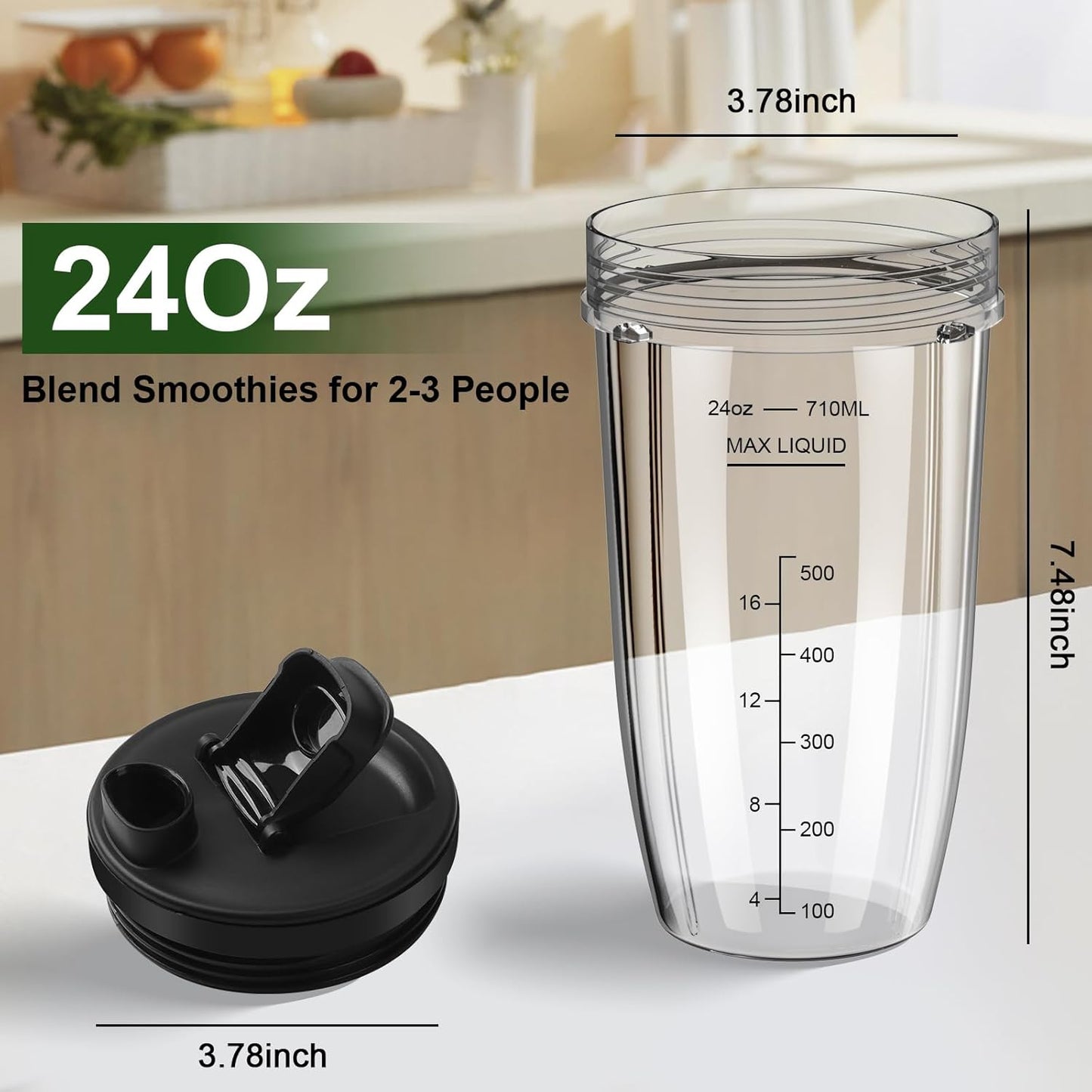 Ninja Blender Cups - 24oz Replacement Cups with To-Go Lids | Compatible with Multiple Ninja Models (3 Pack)