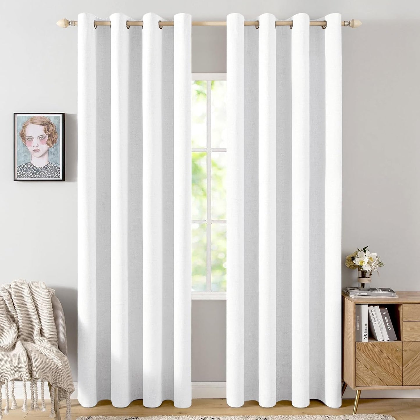 MIULEE 90-Inch Linen Textured Blackout Curtains - Thermal Insulated Bright White Drapes | Luxury Room Darkening for Bedroom & Living Room (2 Panels)