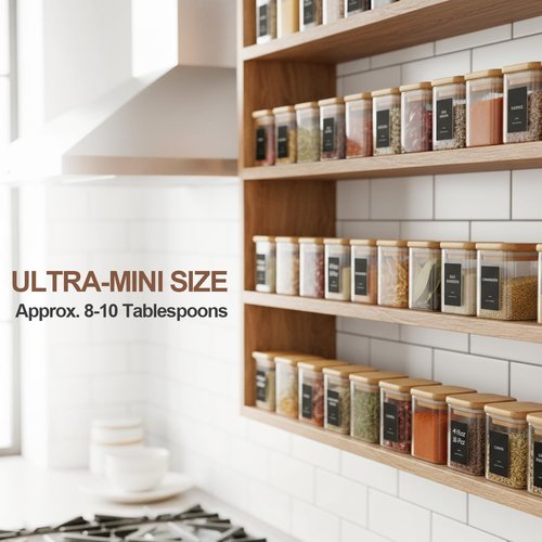 ComSaf Spice Jars - 16 Pack 4oz Glass Containers with Bamboo Lids & 54 Labels | Perfect for Kitchen Organization