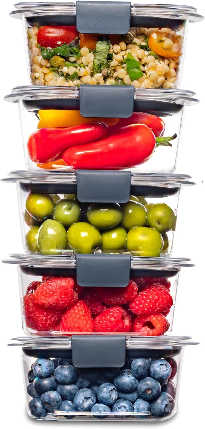 Rubbermaid Brilliance Food Storage Containers Set - BPA Free, 2 Pack (9.6 Cup) & 5 Pack (1.3 Cup)