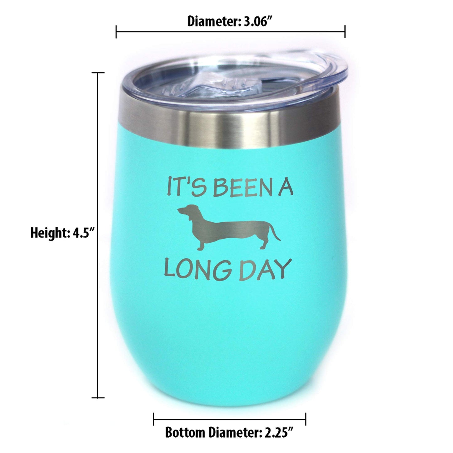 Bevvee Been a Long Day - Dachshund Wine Tumbler with Sliding Lid - Stemless Stainless Steel Insulated Cup - Cute Funny Mug for Coworkers or Boss - Teal
