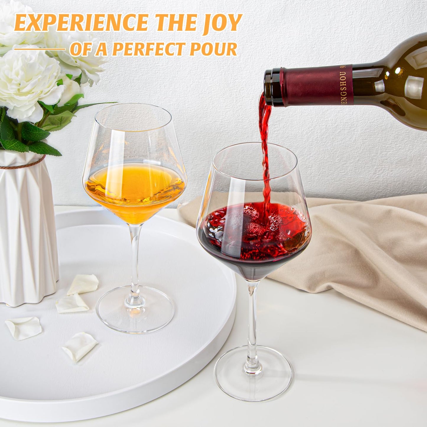 Swanfort Red Wine Glasses Set of 4, Long Stem Crystal Wine Glasses, Burgundy Wine Glass with Gift Box, 16 oz Large Wine Glasses With Stem for Wedding Anniversary Birthday Gifts