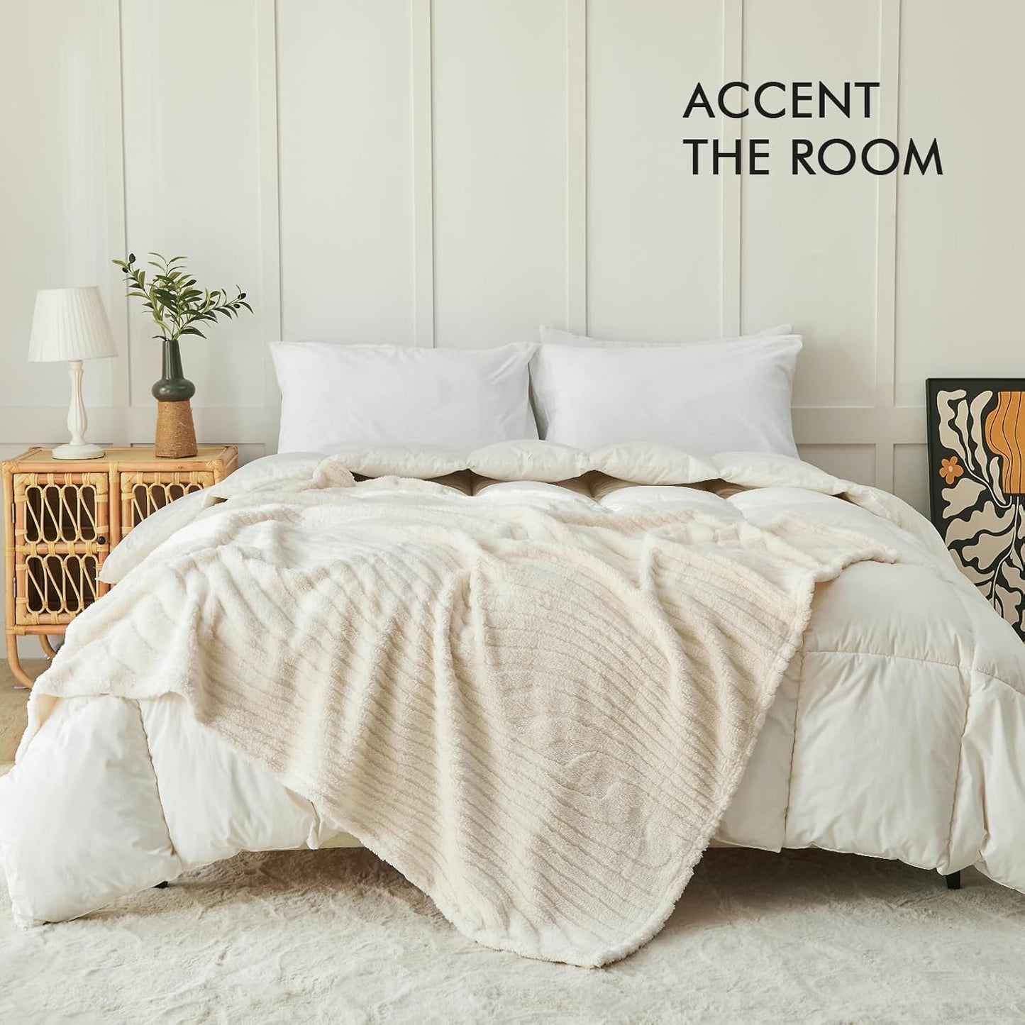 Lifein Throw Blanket - Cream Wave Boho Fleece Blanket for Couch | Soft, Lightweight 50x60in Decorative Throw