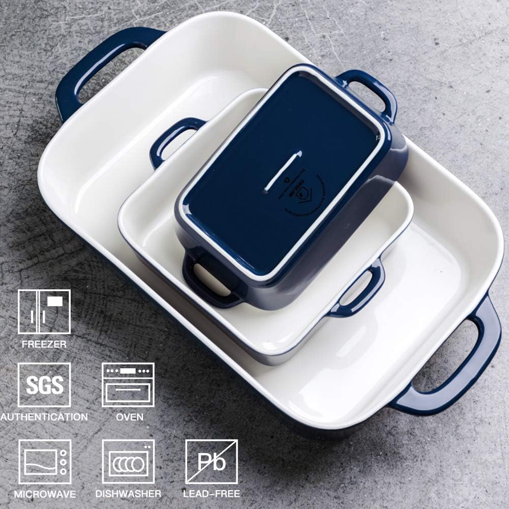Sweejar Ceramic Bakeware Set - Rectangular Baking Dish for Casseroles & Cakes | White Porcelain Oven Dishes