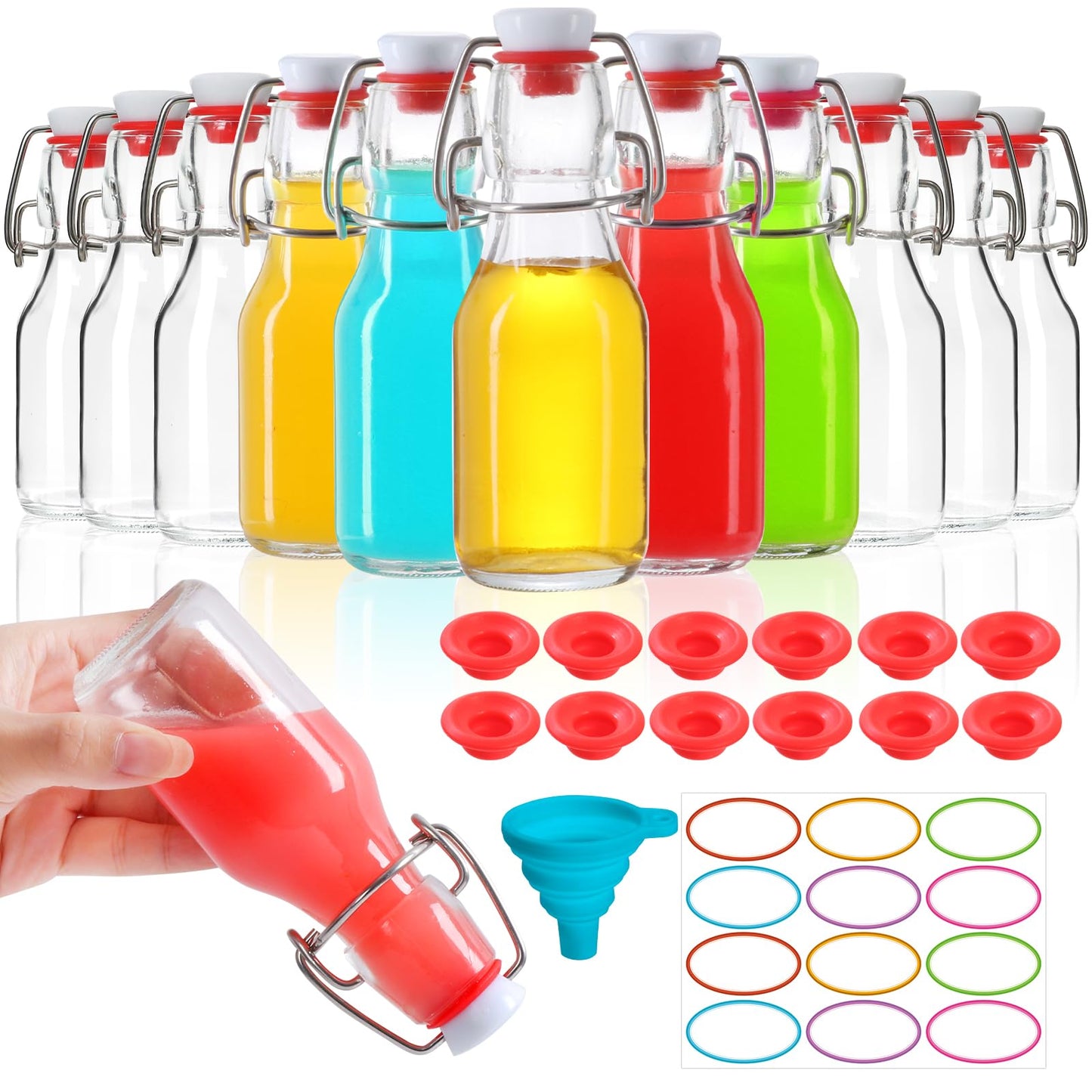 EkkoVla 12 Pack 4 oz Swing Top Glass Bottles, Flip Top Brewing Bottles with Airtight Rubber Seal Flip Caps for Kombucha, Beverages, Oil, Beer, Kefir, Vinegar, Wine