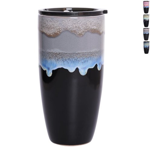 Bosmarlin Ceramic Travel Coffee Cup with Lid, 21 oz, Portable Coffee Mug for Car Cup Holder, Microwave Safe, Reactive Glaze (Grey)