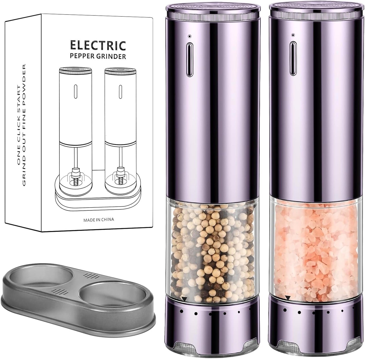 Skiennix Electric Salt and Pepper Grinder Set - Automatic, Refillable with LED Light | Adjustable Coarseness, One-Handed Operation
