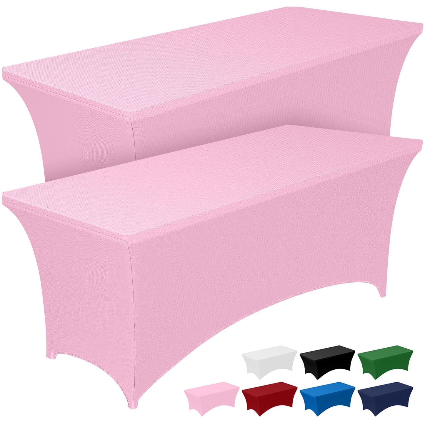 Pureegg Spandex Tablecloth 6ft - 2 Pack, Fitted and Tight Cloth for Rectangle Table, Wrinkle-Free and Stretch Table Cover for Party, Wedding, Banquet and Birthday, Pink