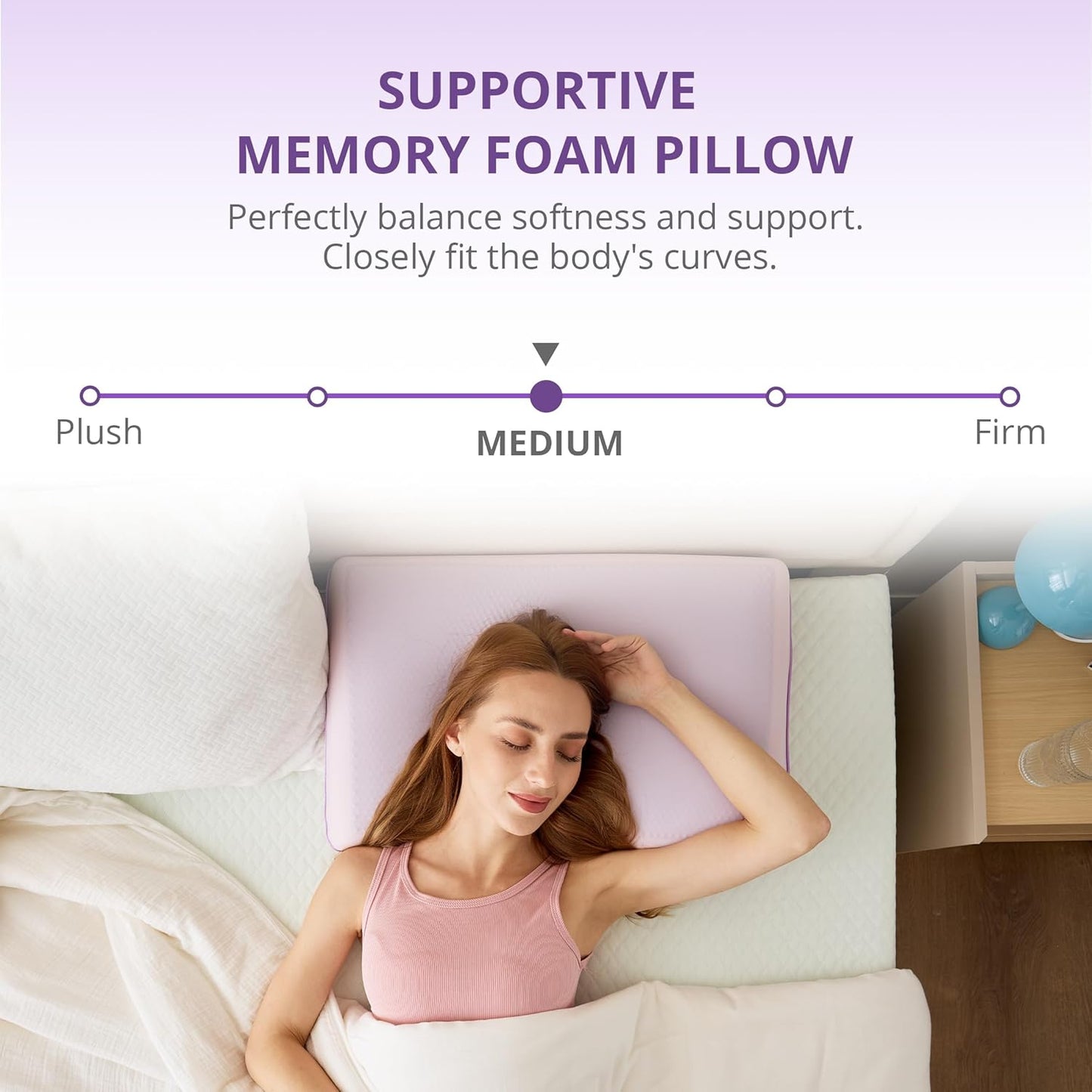 Purple Cooling Pillow - Gel Memory Foam with Reversible Cover | Neck Support for All Sleep Positions