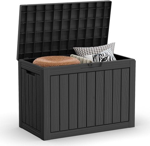 EasyUp Outdoor Storage Box - 45 Gallon Waterproof & UV Resistant | Lockable Resin Deck Box for Garden Tools & Cushions - Black