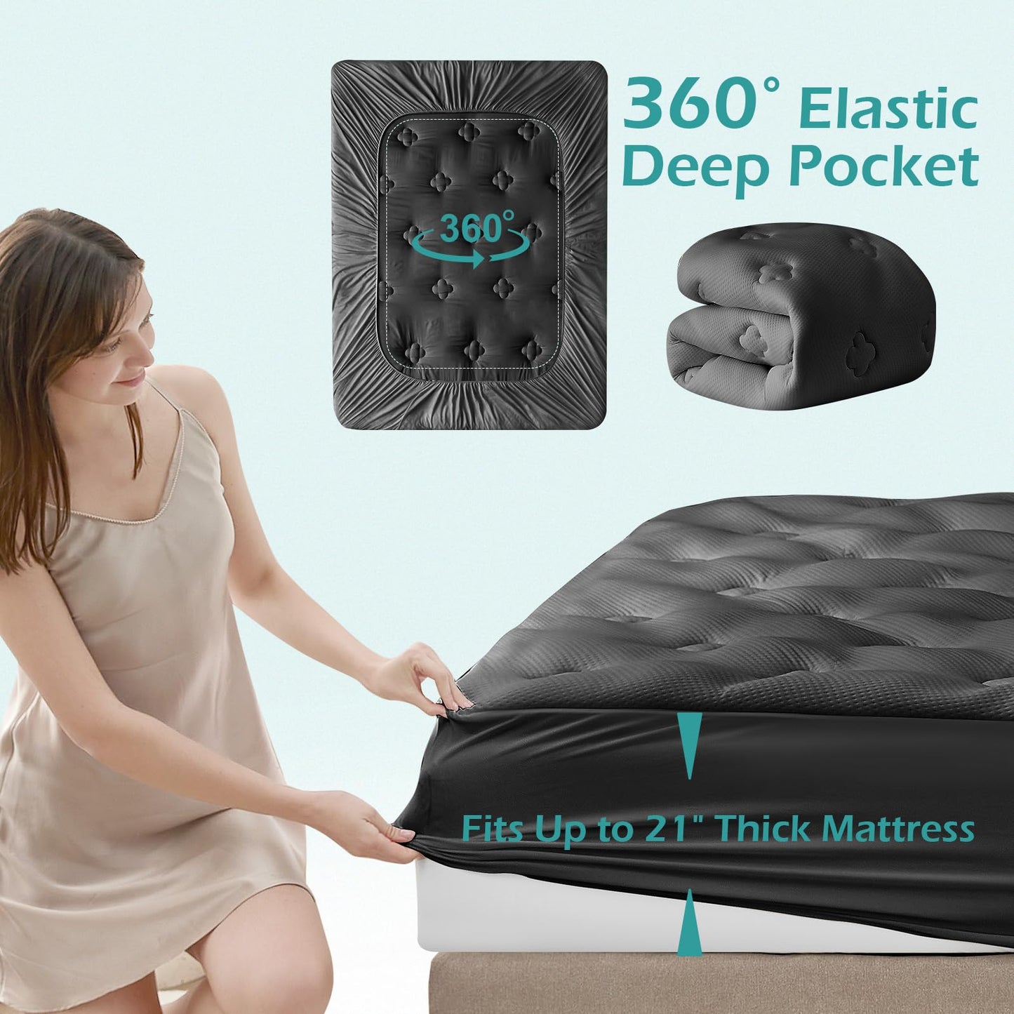 Hansleep Memory Foam Mattress Pad Full, Pillow Top Mattress Topper Full for Back Pain Relief with Egg Crate Gel Foam, Breathable Cover with Viscose Made from Bamboo, 54" x75", Charcoal Grey