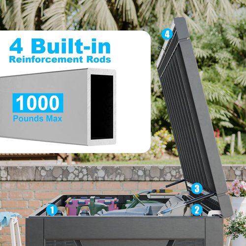 320 Gallon Waterproof Outdoor Storage Box - Lockable Resin Deck Container for Patio Furniture & Tools | Black