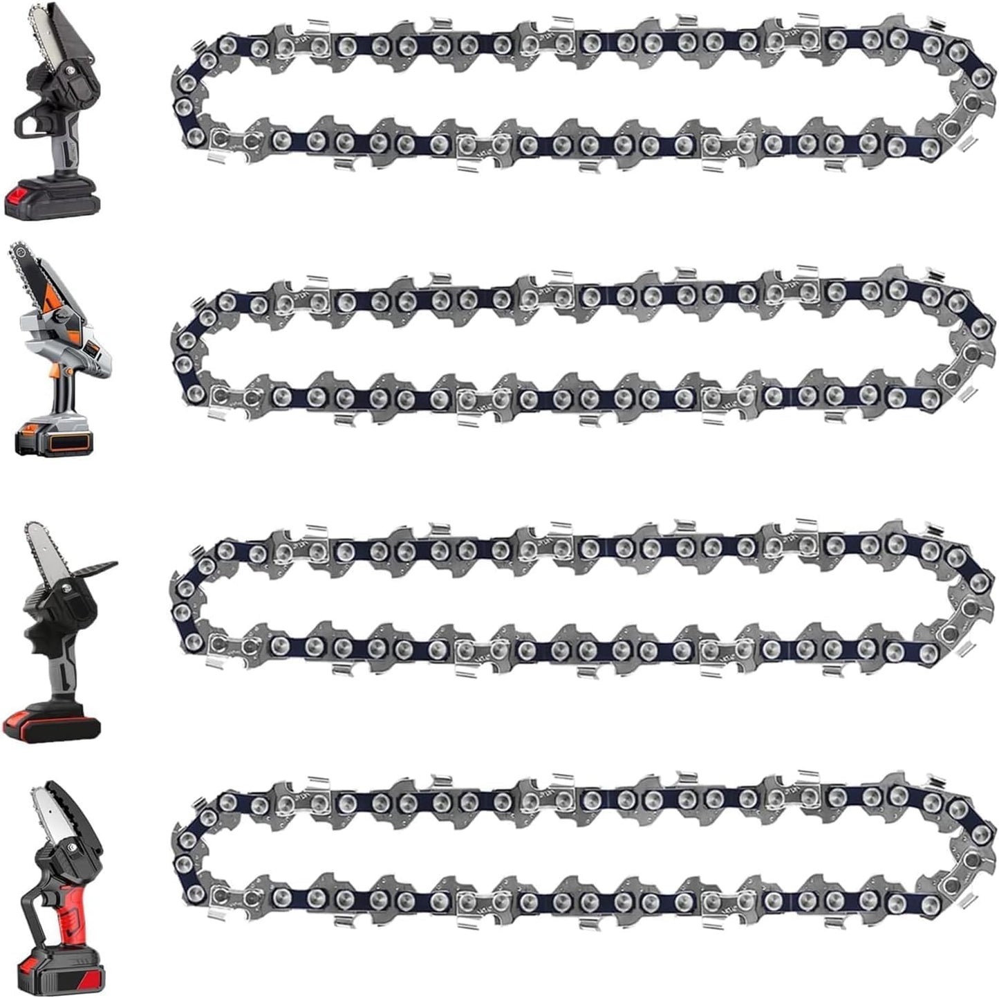 Skiennix 8-Inch Chainsaw Chains - 4 Pack Replacement | 1/4" Pitch, 47 Drive Links, .043" Gauge
