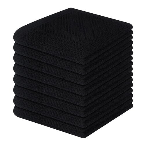 Homaxy 100% Cotton Waffle Weave Kitchen Dish Cloths, Ultra Soft Absorbent Quick Drying Dish Towels, 12 x 12 Inches, 8-Pack, Black