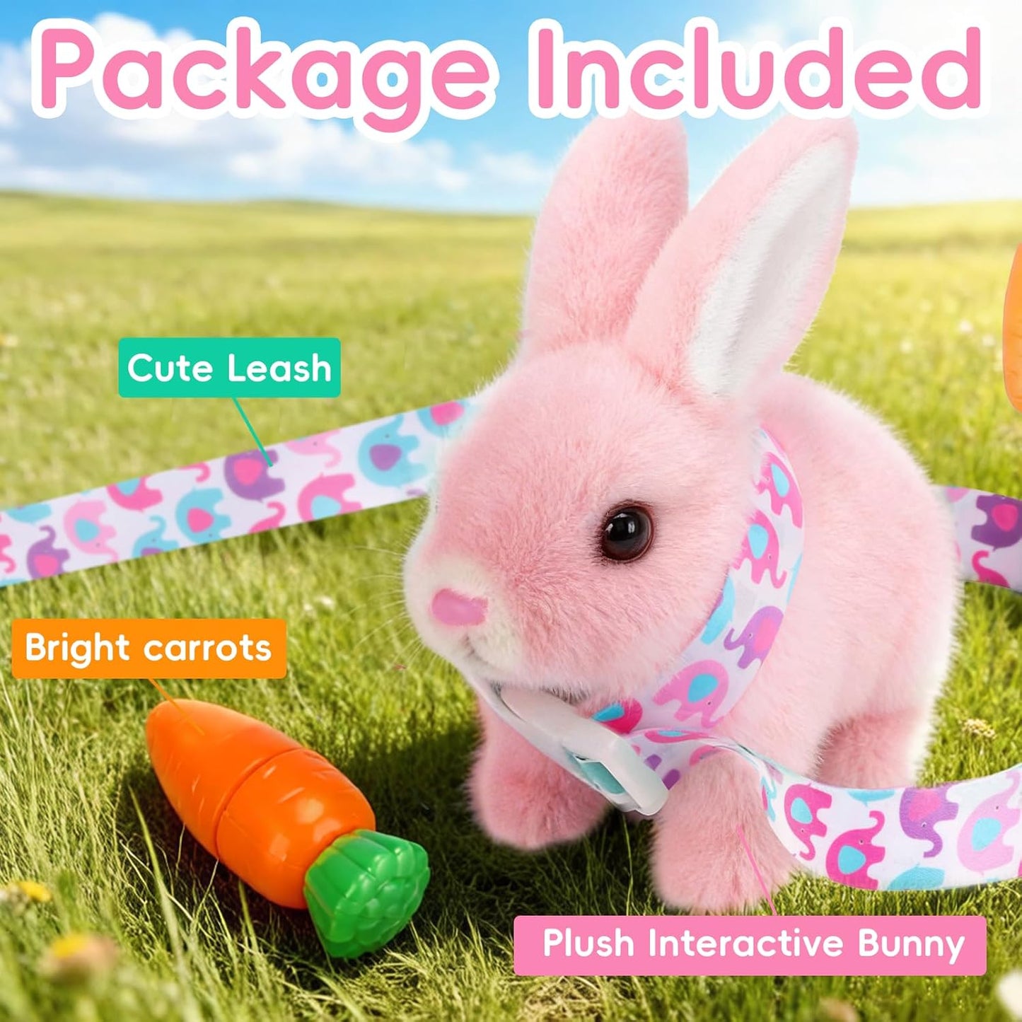 Skiennix Hopping Bunny Plush Toy - Interactive Electronic Pet with Sounds & Movements | Pink for Toddlers' Birthdays & Easter