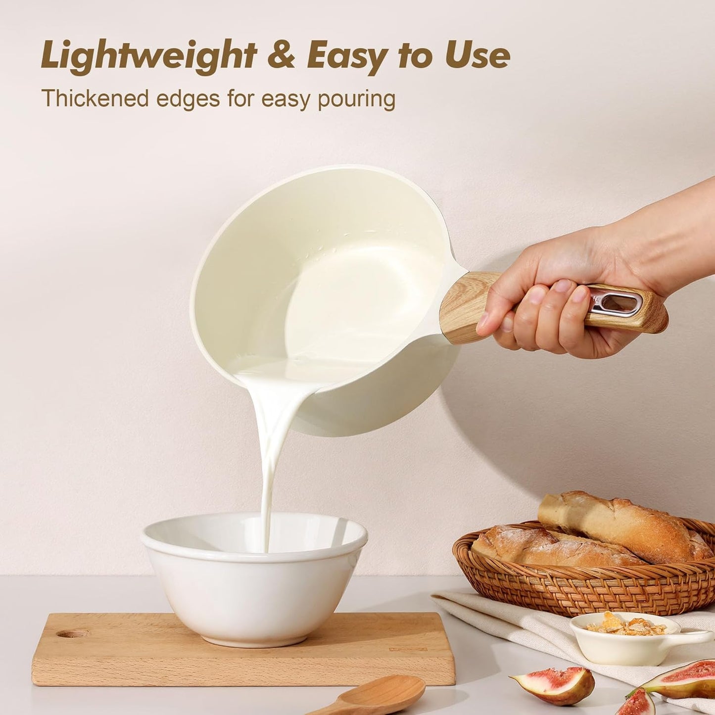 SENSARTE Ceramic Nonstick Sauce Pan - 2 Quart White Cooking Pot with Lid & Stay Cool Handle