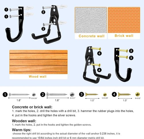 Heavy Duty Wall Garage Hooks by [Brand Name] - Steel Anti-Slip Utility Hangers for Ladders, Bikes & Tools | 10 Pack, Black