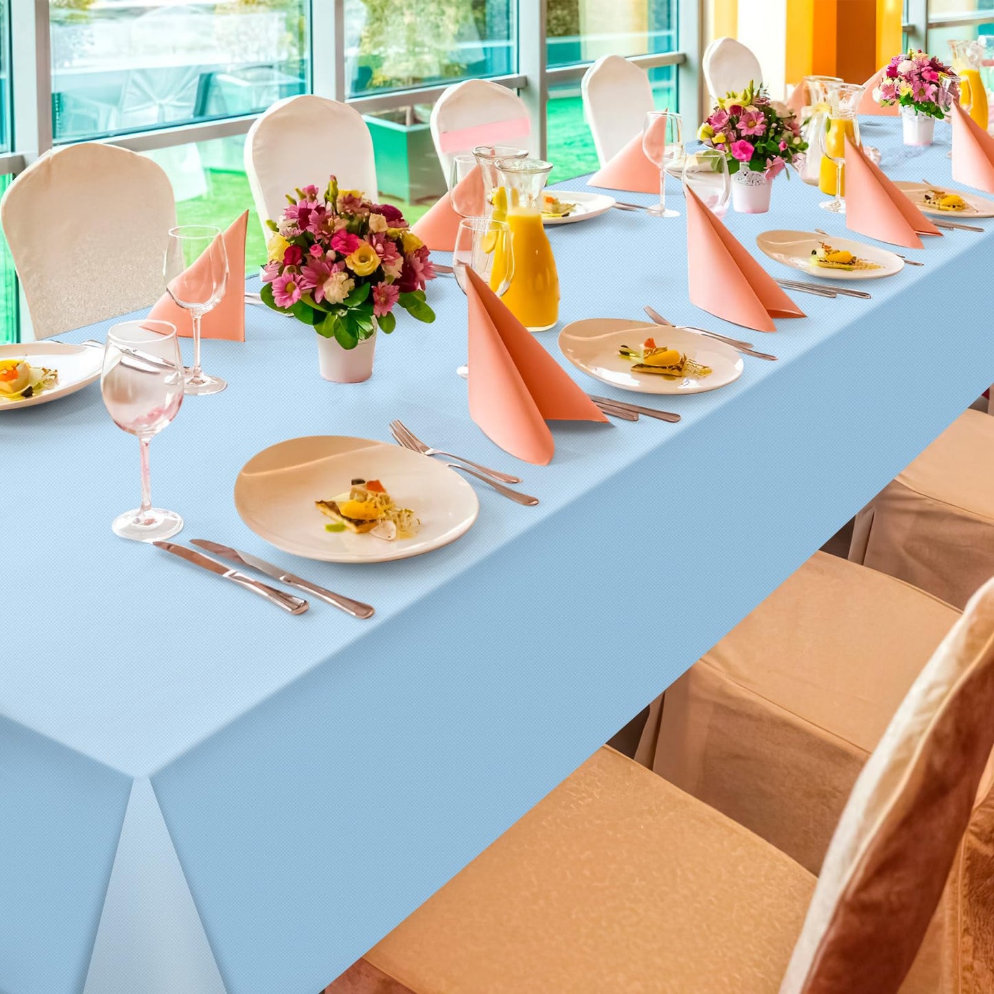 YIDAKO 12Pcs Light Blue Tablecloths,Disposable Plastic Tablecloth,Waterproof Baby Blue Rectangle Table Cover for Graduation Birthdays Weddings Anniversary Party Decorations,54 x 108 Inch