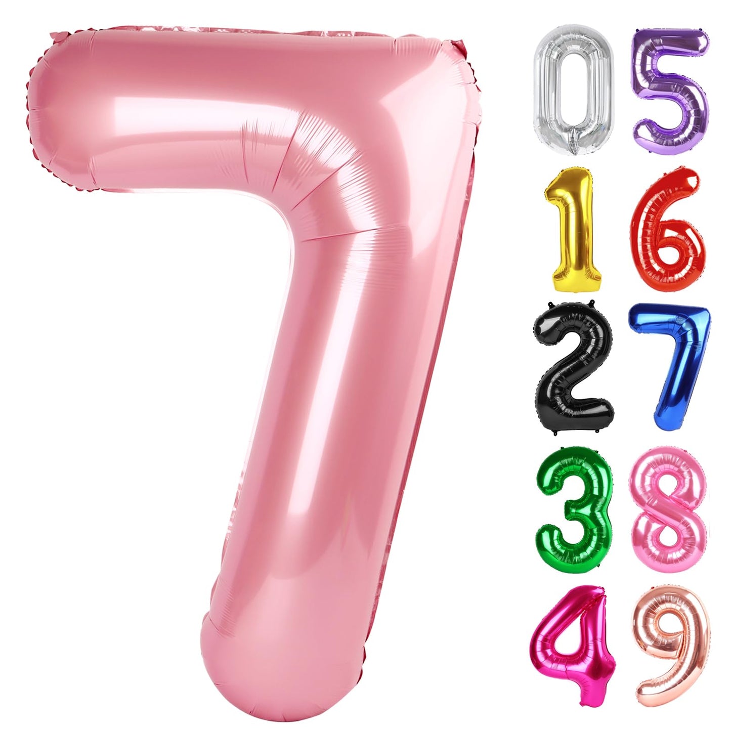 Pearlescent Pink Number 7 Balloon 40 Inch, 7th Birthday Party Decorations for Children, Giant 7 Foil Balloon for Party Supplies